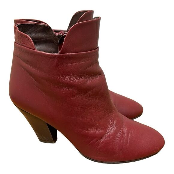 Megumi Ochi Red Soft Leather Ankle Boots Round Toe Chunky Heel Sz 40 Sz 8.5 - Picture 7 of 10